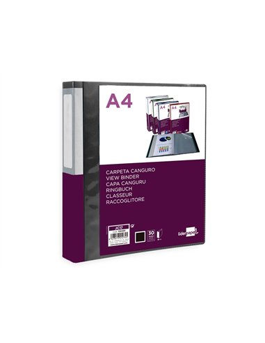 PROTEGE-DOCUMENTS LIDERPAPEL PERSONNALISABLE KANGOUROU POLYPROPYLENE 30 POCHETTES  FIXES A4 COLORIS NOIR OPAQUE