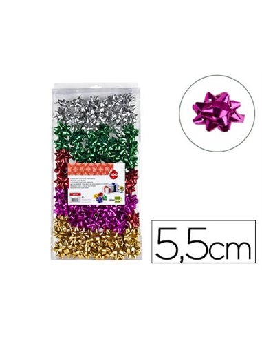 ÉTOILE ADHÉSIVE LIDERPAPEL FANTAISIE FORMAT MOYEN LARGEUR ÉTOILE 5.5CM COLORIS MÉTALLISÉ