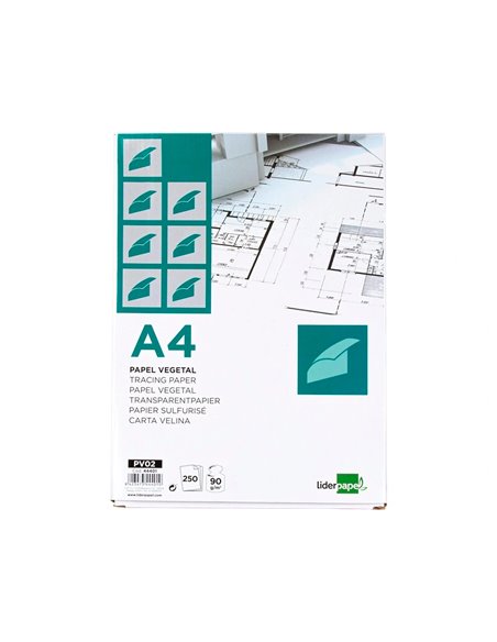 PAPIER VÉGÉTAL LIDERPAPEL CALQUE HAUTE TRANSPARENCE SURFACE RÉGULIÈRE SATINÉE 90G/M2 A4 210X297MM