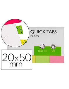 MARQUE-PAGES Q-CONNECT 20X50MM 200F REPOSITIONNABLE COLORIS FLUORESCENTS POCHETTE 4 BLOCS 50F