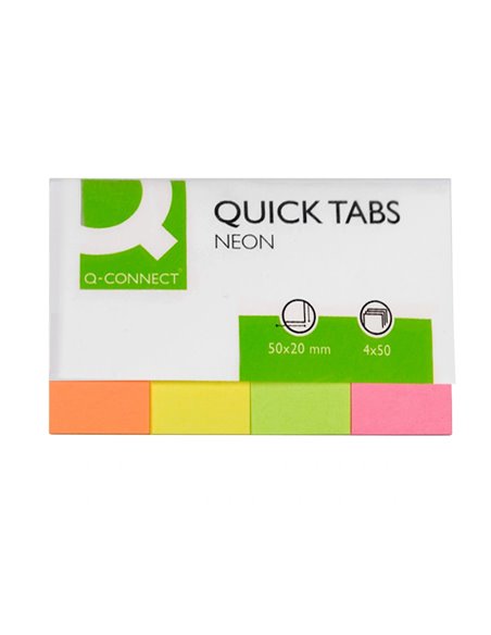 MARQUE-PAGES Q-CONNECT 20X50MM 200F REPOSITIONNABLE COLORIS FLUORESCENTS POCHETTE 4 BLOCS 50F