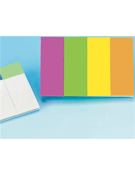 MARQUE-PAGES Q-CONNECT 20X50MM 200F REPOSITIONNABLE COLORIS FLUORESCENTS POCHETTE 4 BLOCS 50F