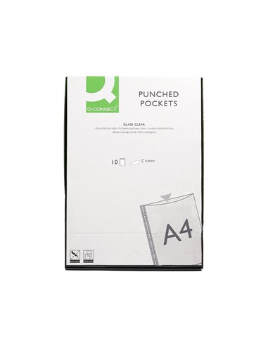 POCHETTE Q-CONNECT POLYPROPYLÈNE LISSE 5/100E PERFORÉE A4 CRISTAL ANTISTATIQUE SACHET 10 UNITÉS