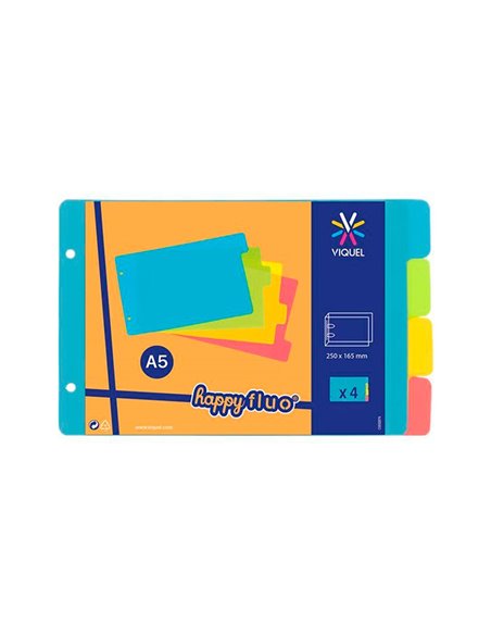 INTERCALAIRES VIQUEL A5 HAPPY FLUO 4 POSITIONS 14,5X22,5CM  COLORIS ASSORTIS