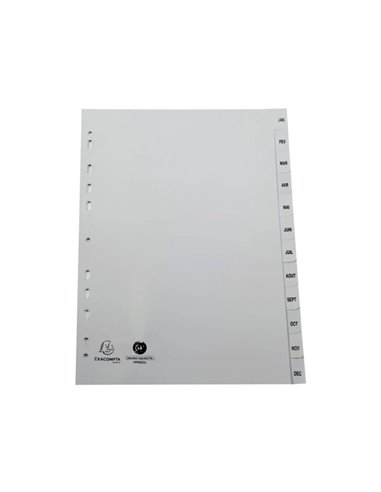 INTERCALAIRES IMPRIMES MENSUELS EXACOMPTA  POLYPROPYLENE A4 12POSITIONES / MOIS GRIS