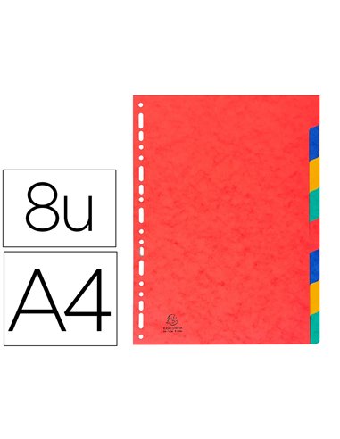 INTERCALAIRE EXACOMPTA CARTE LUSTRÉE RÉSISTANTE 225G 8 TOUCHES A4 COLORIS ASSORTIS