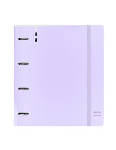 Classeur Safta 4 anneaux - Mousse PP - Anneaux 35 mm - Contient 100 feuilles A4 - 27 x 32 x 4 cm - Couleur lavande