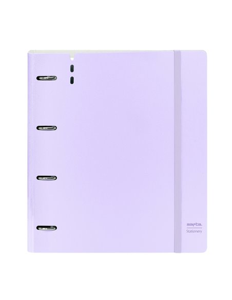 Classeur Safta 4 anneaux - Mousse PP - Anneaux 35 mm - Contient 100 feuilles A4 - 27 x 32 x 4 cm - Couleur lavande