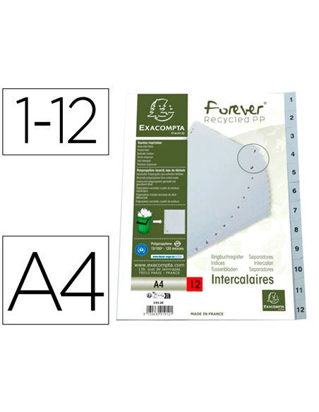 INTERCALAIRES IMPRIMES NUMERIQUES EXACOMPTA  POLYPROPYLENE A4 12POSITIONES /NUMERIQUE GRIS