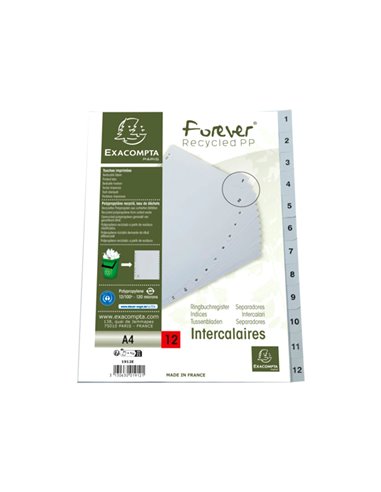INTERCALAIRES IMPRIMES NUMERIQUES EXACOMPTA  POLYPROPYLENE A4 12POSITIONES /NUMERIQUE GRIS