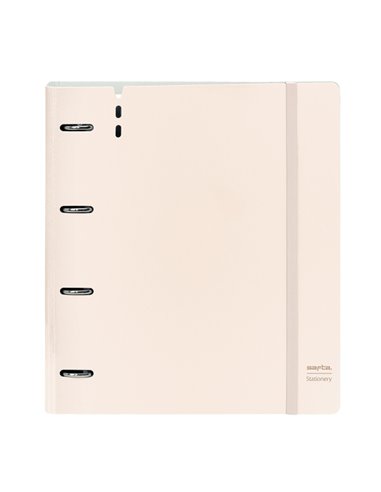 Classeur Safta 4 anneaux - Mousse PP - Anneaux 35 mm - Contient 100 feuilles A4 - 27 x 32 x 4 cm - Beige