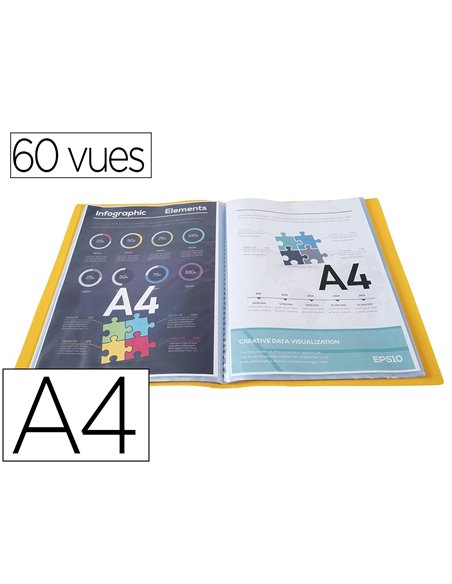 PROTEGE DOCUMENTS EXACOMPTA A4 COUVERTURE POLYPRO SOUPLE  MATE 60 VUES GRAINEES ANTI  REFLET COLORIS JAUNE