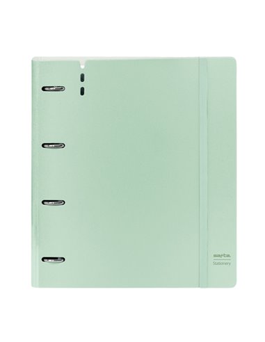 Classeur Safta 4 anneaux - Mousse PP - Anneaux 35 mm - Contient 100 feuilles A4 - 27 x 32 x 4 cm - Vert pastel