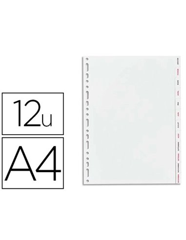 INTERCALAIRE OXFORD POLYPROPYLÈNE SOUPLE GRIS 12 POSITIONS A4 210X297MM DÉSIGNATION MENSUEL ONGLETS BICOLORES