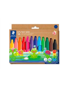 FEUTRE COLORIAGE STAEDTLER NORIS JUNIOR 329 HEXAGONAL  POINTE LARGE COLORIS ASSORTIS ETUI CARTON 12 UNITES