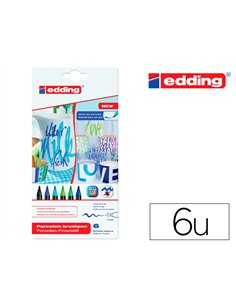 FEUTRE EDDING PORCELAINE E4200 CÉRAMIQUE ÉMAILLÉE VERRE POINTE PINCEAU FINE FLEXIBLE POCHETTE 6 COLORIS FROIDS