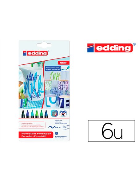 FEUTRE EDDING PORCELAINE E4200 CÉRAMIQUE ÉMAILLÉE VERRE POINTE PINCEAU FINE FLEXIBLE POCHETTE 6 COLORIS FROIDS