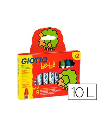 CRAYON CIRE COULEUR GIOTTO BE-BÈ + 1 TAILLE-CRAYON ÉTUI 10 UNITÉS
