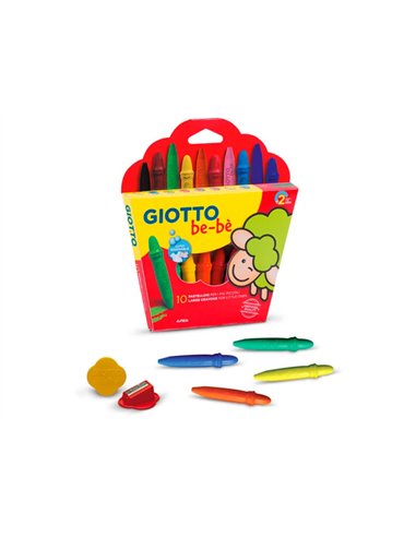 CRAYON CIRE COULEUR GIOTTO BE-BÈ + 1 TAILLE-CRAYON ÉTUI 10 UNITÉS