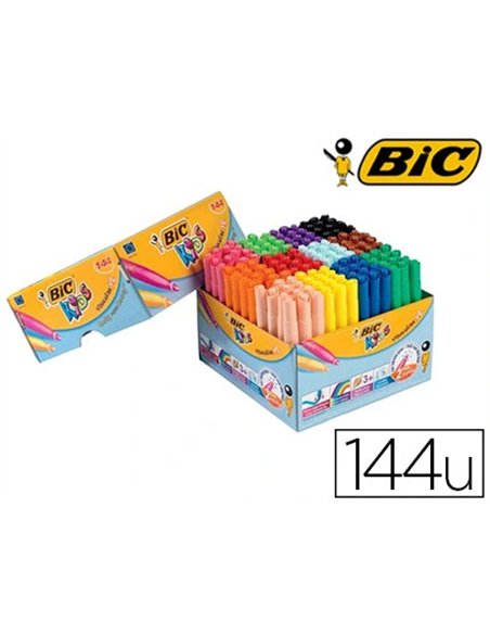 FEUTRE BIC KIDS VISACOLOR XL COLORIAGE POINTE EXTRA-LARGE BLOQUÉE COULEURS VIVES COFFRET SCOLAIRE 144 UNITÉS