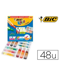 FEUTRE COLORIAGE BIC KIDS DECORALO POINTE OGIVE EXTRA LARGE BLOQUÉE 12 COULEURS ASSORTIES SPÉCIAL ÉCOLE 48 UNITÉS
