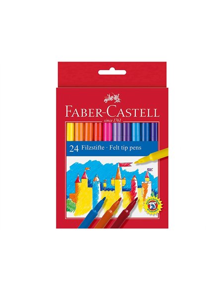 FEUTRE FABER CASTELL SCOLAIRE POINTE ROBUSTE CAPUCHON VENTILÉ LAVABLE COULEURS ASSORTIES ÉTUI 12 UNITÉS
