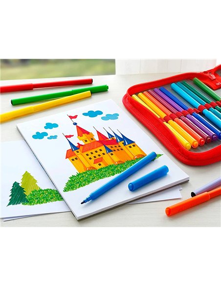 FEUTRE FABER CASTELL SCOLAIRE POINTE ROBUSTE CAPUCHON VENTILÉ LAVABLE COULEURS ASSORTIES ÉTUI 12 UNITÉS