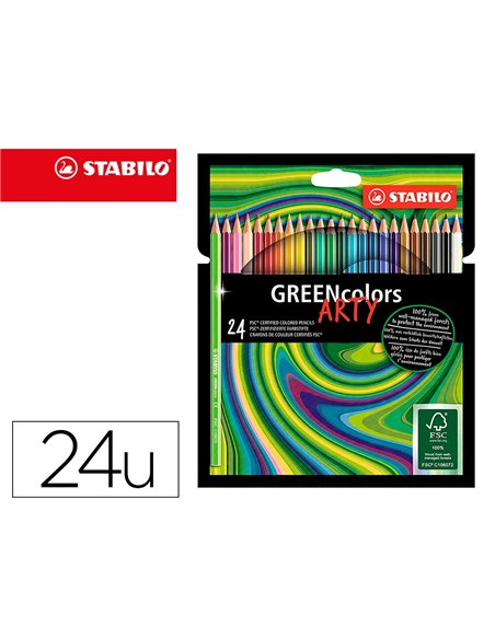 CRAYON DE COULEUR STABILO GREENCOLORS ARTY HEXAGONAL  FIN BOIS CERTIFIE FSC MINE  SOLIDE 3MM ETUI CARTON 24