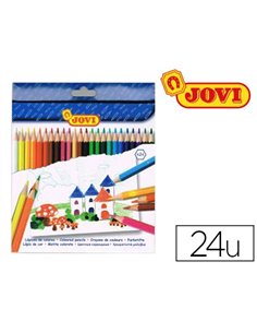 CRAYON COULEUR JOVI BOIS HEXAGONAL 175MM MINE 7.5MM COULEURS VIVES ÉTUI CARTON 24 UNITÉS