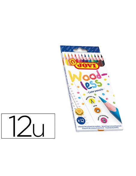 CRAYON COULEUR JOVI WOODLESS TRIANGULAIRE MINE RESISTANTE  HAUT POUVOIR COUVRANT INODORE COULEURS VIVES ETUI 12 UNITES