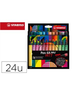 FEUTRE COLORIAGE STABILO PEN 68 MAX ARTY ENCRE AQUARELLABLEPOINTE LARGE BISEAUTEE ETUI CARTON 24 COLORIS ASSORTIS