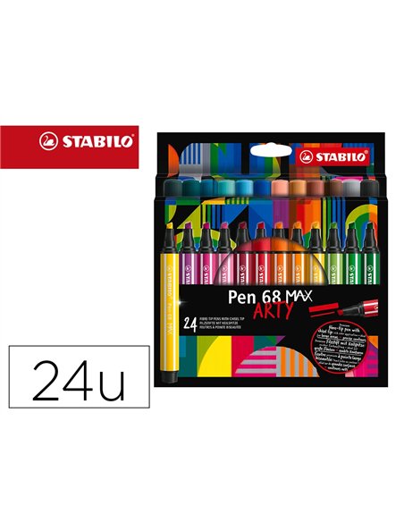 FEUTRE COLORIAGE STABILO PEN 68 MAX ARTY ENCRE AQUARELLABLEPOINTE LARGE BISEAUTEE ETUI CARTON 24 COLORIS ASSORTIS