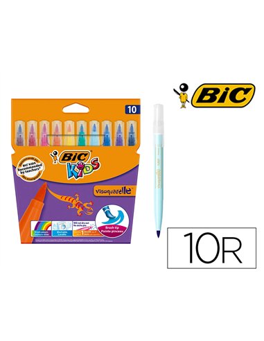 FEUTRE BIC KIDS VISAQUARELLE ENCRE LAVABLE POINTE PINCEAU EXTRA-SOUPLE BLOQUÉE COULEURS TRÈS VIVES ÉTUI CARTON 10U