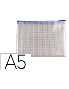 POCHETTE Q-CONNECT PORTE-DOCUMENTS PVC A5 OUVERTURE SUPÉRIEURE AVEC FERMETURE ÉCLAIR COLORIS BLEU