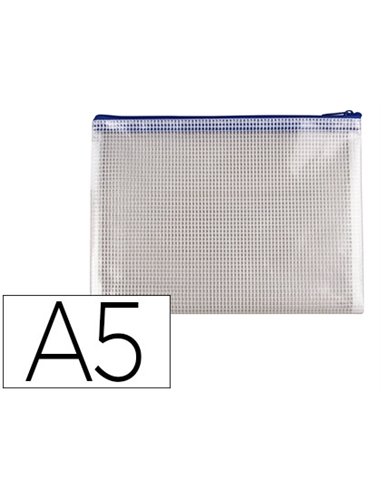 POCHETTE Q-CONNECT PORTE-DOCUMENTS PVC A5 OUVERTURE SUPÉRIEURE AVEC FERMETURE ÉCLAIR COLORIS BLEU