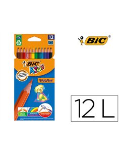 CRAYON COULEUR BIC KIDS EVOLUTION RÉSINE SYNTHÈSE 175MM MINE RÉSISTANTE RÉSISTE MORDILLAGE ÉTUI CARTON 12 UNITÉS