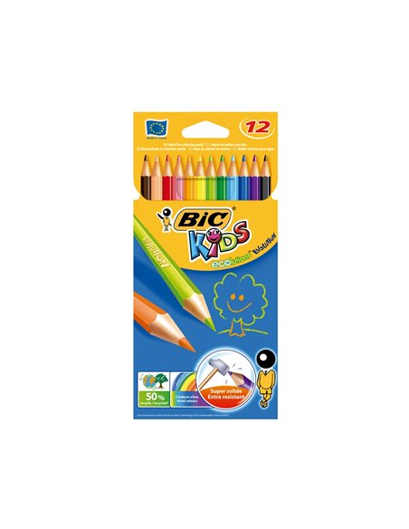CRAYON COULEUR BIC KIDS EVOLUTION RÉSINE SYNTHÈSE 175MM MINE RÉSISTANTE RÉSISTE MORDILLAGE ÉTUI CARTON 12 UNITÉS