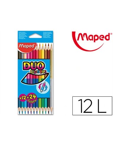 CRAYON COULEUR MAPED COLOR PEP'S DUO 2 EN 1 MINE TENDRE RÉSISTANTE COLORIS LUMINEUX 1 CRAYON OR/ARGENT ÉTUI CARTON 12U