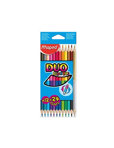CRAYON COULEUR MAPED COLOR PEP'S DUO 2 EN 1 MINE TENDRE RÉSISTANTE COLORIS LUMINEUX 1 CRAYON OR/ARGENT ÉTUI CARTON 12U