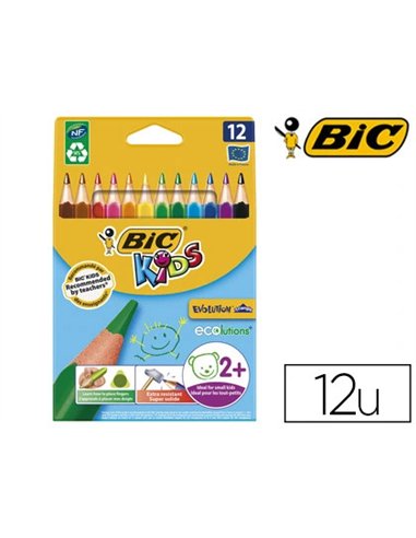 CRAYON COULEUR BIC KIDS EVOLUTION RÉSINE SYNTHÈSE 140MM TRIANGLE GROS MODULE RÉSISTE MORDILLAGE ÉTUI CARTON 12 UNITÉS