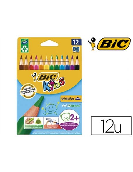 CRAYON COULEUR BIC KIDS EVOLUTION RÉSINE SYNTHÈSE 140MM TRIANGLE GROS MODULE RÉSISTE MORDILLAGE ÉTUI CARTON 12 UNITÉS