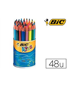 CRAYON COULEUR BIC KIDS EVOLUTION RÉSINE SYNTHÈSE 140MM TRIANGLE GROS MODULE RÉSISTE MORDILLAGE POT 48 UNITÉS