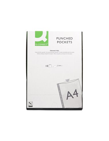 POCHETTE Q-CONNECT POLYPROPYLÈNE GRAINÉ 8/100E PERFORÉE ANTISTATIQUE A4 SACHET 10 UNITÉS