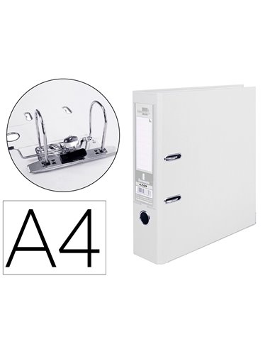 CLASSEUR LEVIER LIDERPAPEL A4 DOCUMENTA CARTON REMBORDÉ PVC 1,9MM DOS 75MM RADO MÉTALLIQUE COLORIS BLANC