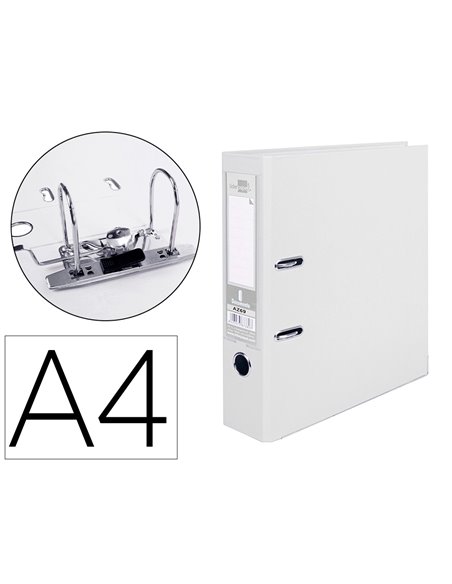 CLASSEUR LEVIER LIDERPAPEL A4 DOCUMENTA CARTON REMBORDÉ PVC 1,9MM DOS 75MM RADO MÉTALLIQUE COLORIS BLANC