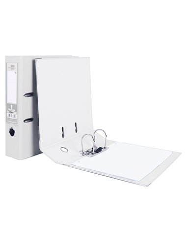 CLASSEUR LEVIER LIDERPAPEL A4 DOCUMENTA CARTON REMBORDÉ PVC 1,9MM DOS 75MM RADO MÉTALLIQUE COLORIS BLANC