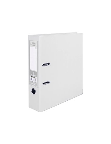 CLASSEUR LEVIER LIDERPAPEL A4 DOCUMENTA CARTON REMBORDÉ PVC 1,9MM DOS 75MM RADO MÉTALLIQUE COLORIS BLANC