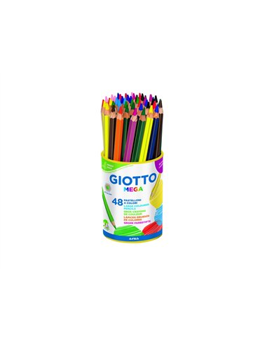 Pot crayons de couleur mega giotto forme hexagonale bois 18cm mine 5mm 48 unites coloris assortis.