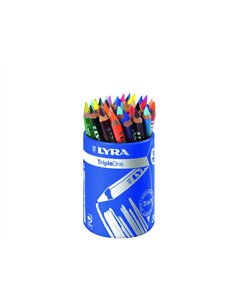 Pot crayons couleurs triple one lyra corps triangulaire 12cm mine 6mm 36 unites coloris assortis.
