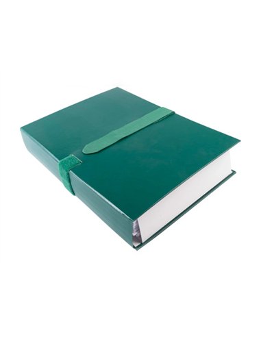 Chemise exacompta rabat en pied balacron a4 dos extensible 13cm sangle scratch coloris vert.